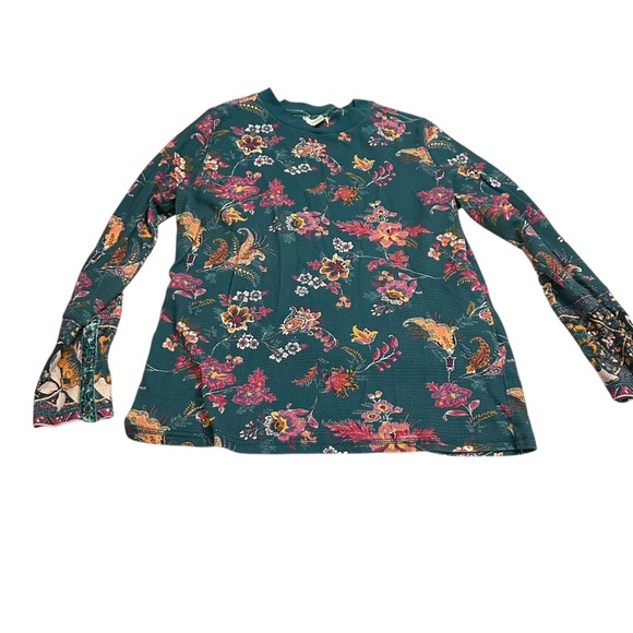 Sundance Tops - Sundance Green Floral Waffle Long Sleeve Top